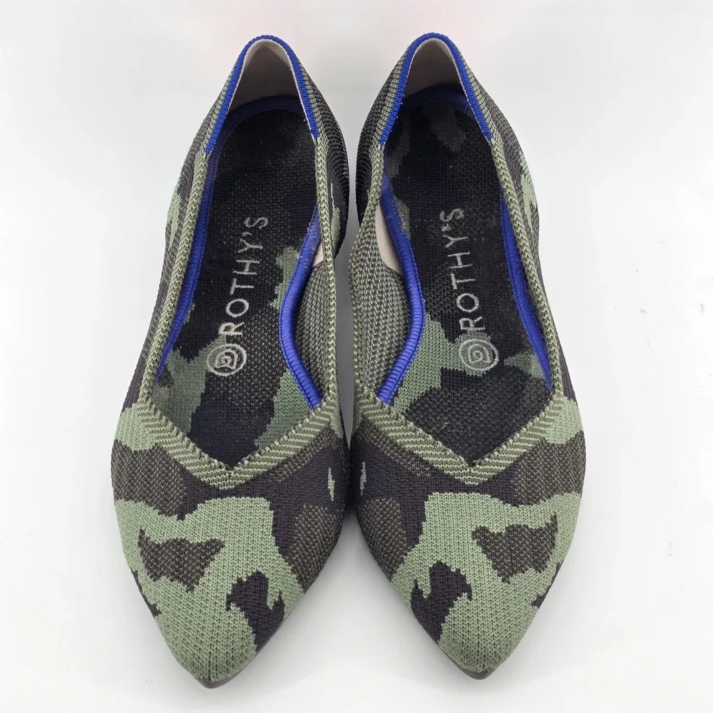 Rothy's Point Flat Shoe in Green Camouflage Pattern size 8.5 Womans